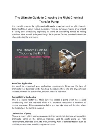 Chemical Transfer Pumps: What Are They & How to Choose?